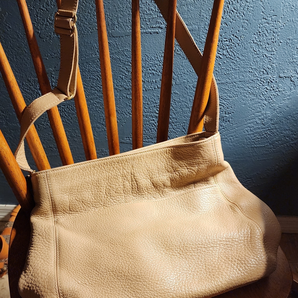 Coach Beige Leather Shoulder Bag pockets on both side with magnet snap